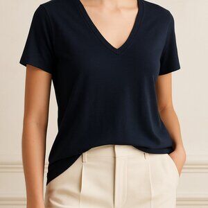 Hope by Ringstrand Soderberg V-Neck Tee Shirt Women’s Size 2 Navy Blue Cotton